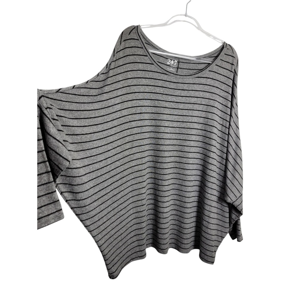 Maurices Women 3X Top Gray Black Striped Dolman Sleeve Oversized 24/7 Scoop Neck